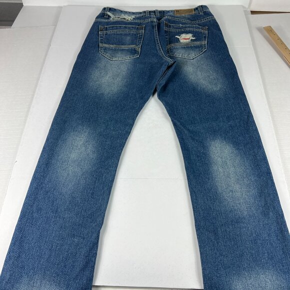 Jordan Craig Artisan Jean Men 33x32 Distressed USA Theme Blue Faded Cotton Denim - Picture 8 of 16